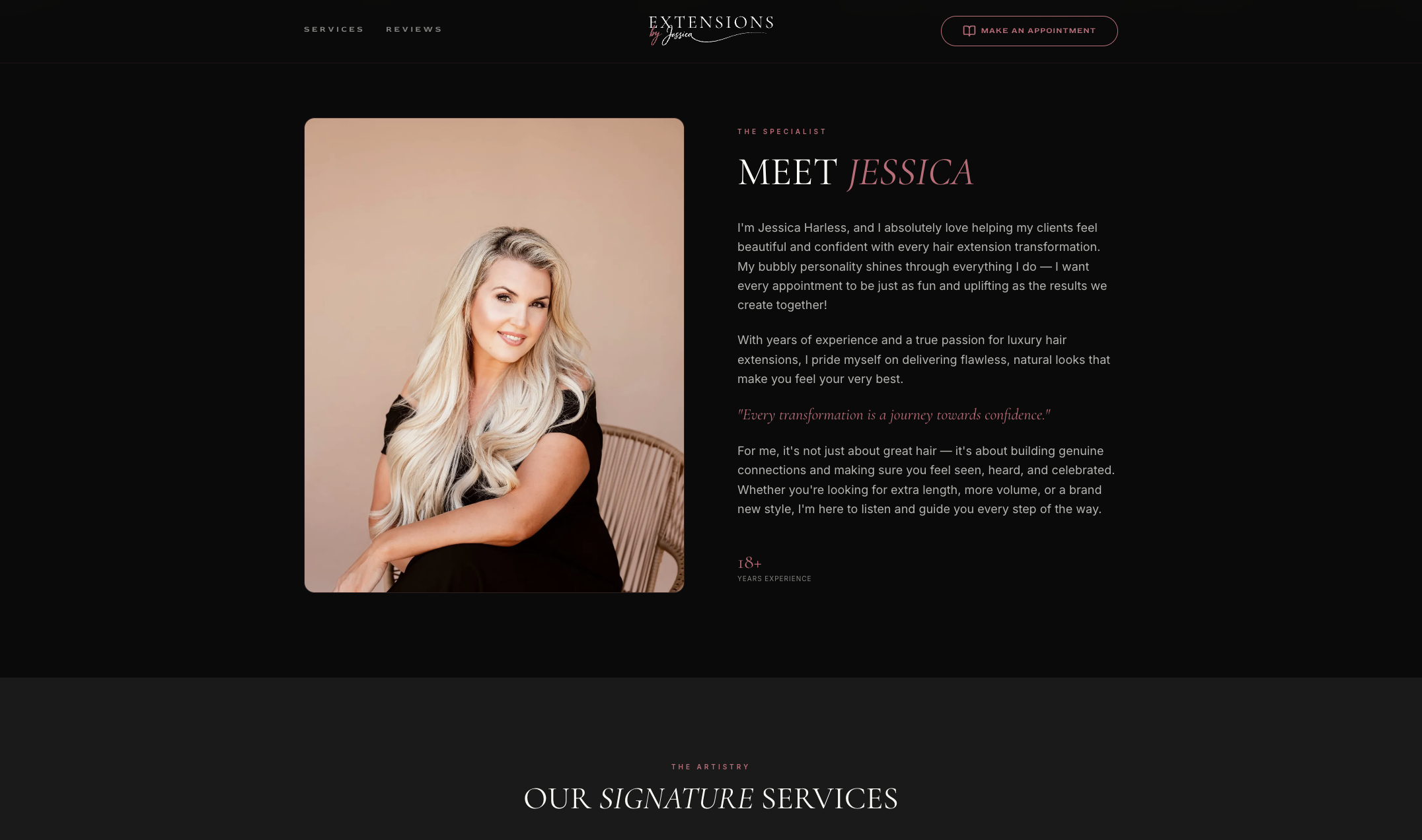 Meet Jessica section pairing portrait photography with her story