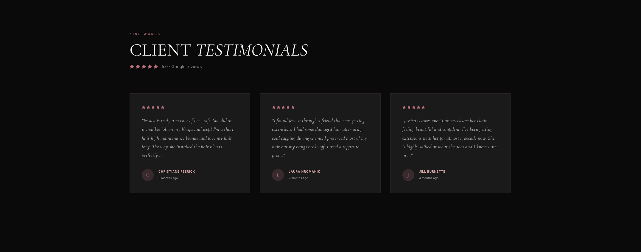 Five-star Google reviews as client testimonials