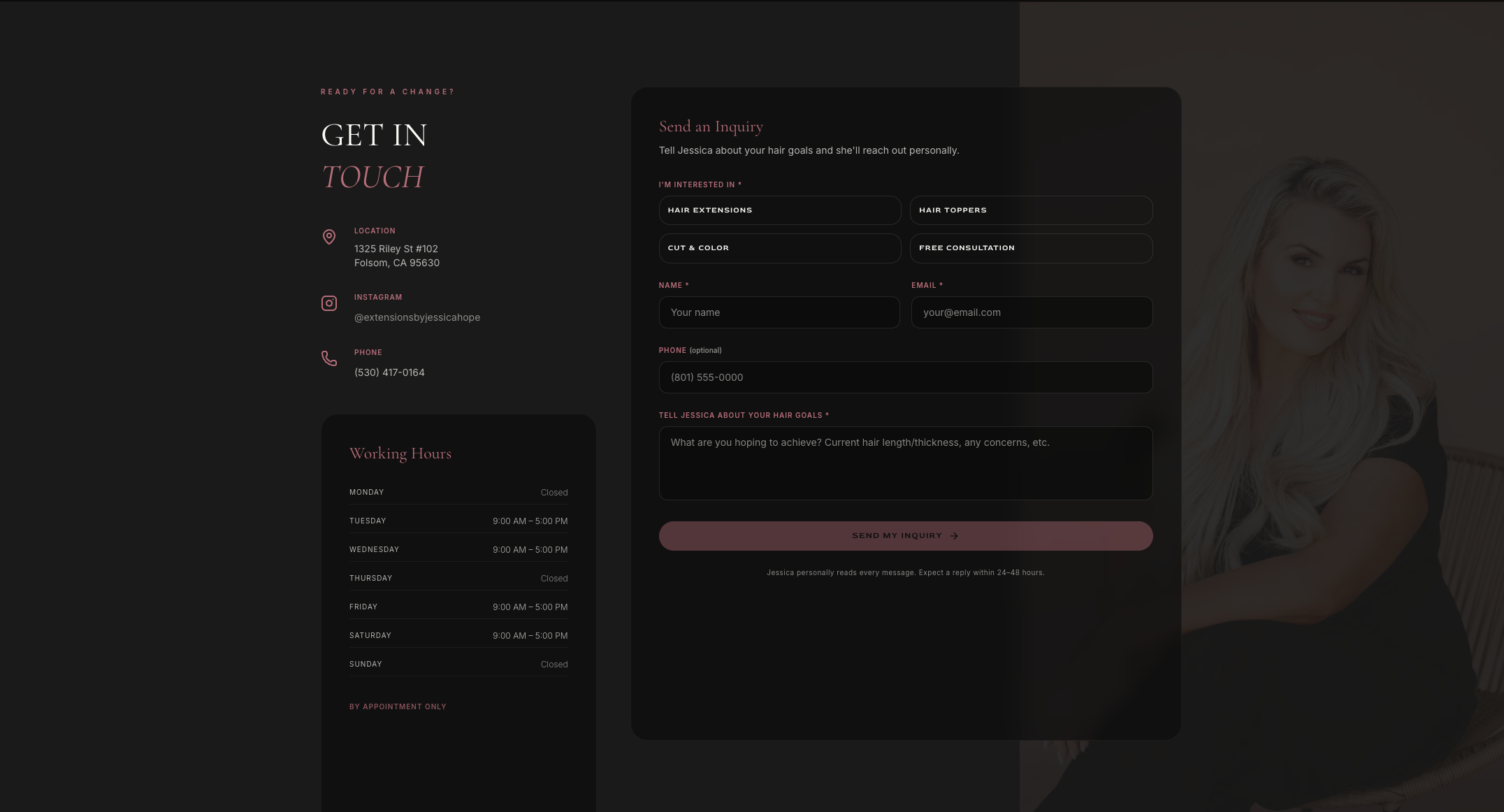 Get in touch: interest-based inquiry form with working hours