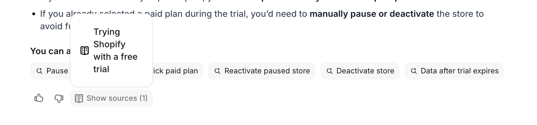 Help article showing AI answer with cited sources